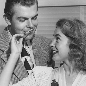 american actress janet leigh 1927 2004 tests perfume on her husband stanley reames, circa 1945 photo by keystonehulton archivegetty images